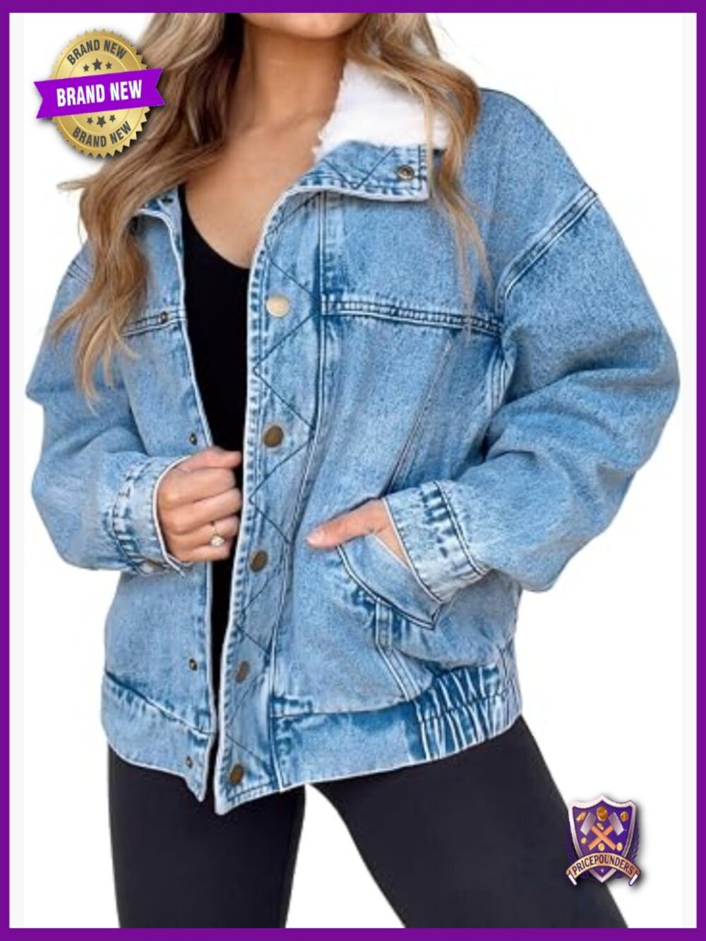 Oversized Sherpa Collar Denim Jacket Boyfriend Jean Coat Trucker Bomber